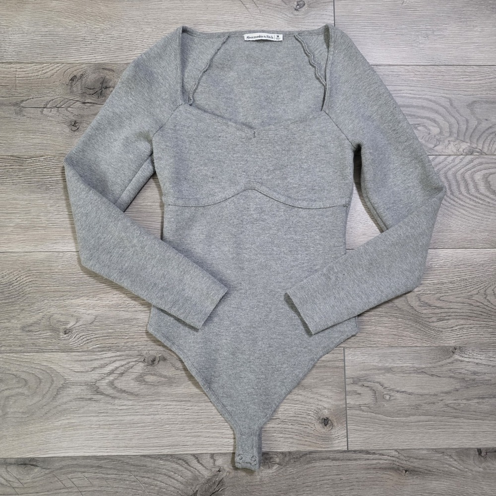 Abercrombie and Fitch Grey Knit Long Sleeve Body Suit-size M
